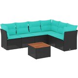  Vrtna garnitura - 7-dijelni set vrtnih sofa od poliratana s jastucima crni - Crna 3x kutna + stol + 3x srednja 1 | shoptok.hr