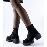 Gemre Black insulated ankle boots with a chunky block natural leather Maria | Shoptok.si