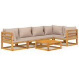 The Living Store Vrtna sedežna garnitura 6-delna s taupe blazinami trden les - Vrtna Sedežna Garnitura, (21460877) | Shoptok.si