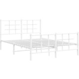 vidaXL Kovinski posteljni okvir z vzglavjem in vznožjem bel 135x190 cm, (21007006) Cene