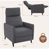 Namještaj Fotelja s funkcijom naginjanja i podesivim naslonom i osloncem za noge te 2 džepa za časopise, tamno siva | shoptok.hr