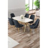 Hanah home trpezarijski set Asel, sto i 6 stolica, ploča u dekoru belog mermera, zlatne noge, antracit tkanina Babyface | Eponuda.com