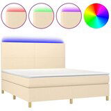  Box spring postelja z vzmetnico LED krem 180x200 cm blago | Shoptok.si