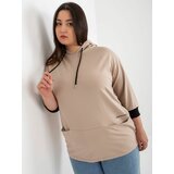 Fashion Hunters Dark beige sweatshirt of larger size with pockets Cene
