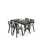 Hanah home Set trpezarijskog stola i stolica (5 delova) Akort Black Marble Cream Cene