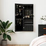 vidaXL Zidni ormarić za nakit s ogledalom crni 37 5 x 10 x 106 cm Cijene