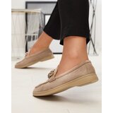 Resti Eco suede light brown women's moccasins with decorative crystals Nellens- Footwear | Shoptok.si