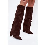 Boto Insulated Women's Boots with Turned Cuff on Heel Eco Suede Chocolate Elivira | shoptok.hr