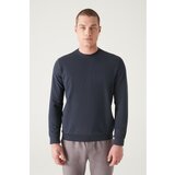 Avva Men's Navy Blue Crew Neck Cotton 2 Threads Not Raised Stretchy Flexible Comfort Fit Sweatshirt E001 cene