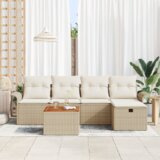 vidaXL 6-delni vrtnarski kavč set s blazinami iz bež poli ratana | Shoptok.si