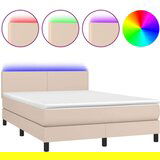  Krevet box spring madrac LED cappuccino 140x200cm umjetna koža | shoptok.hr