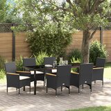 vidaXL 7-delni vrtnarski jedilni set z blazinami Črn Poli Ratan, vrtnarska miza Črna 200x80x73 cm kaljeno steklo | Shoptok.si