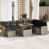 vidaXL 9-dijelni set vrtnih sofa poliratan i bagrem s jastucima sivi | shoptok.hr