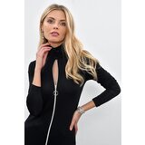 Cool & Sexy Women's Black Zipper Front Turtleneck Blouse M1908 | Shoptok.si