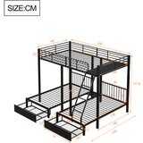 Möbrio Pogradna postelja za tri otroke z dvema predaloma - 140x200 cm in 2x90x200 cm - okvir z vzmetnico - črna, (22060352) | Shoptok.si