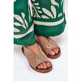 Boto Ladies Sandals With Decoration On Flat Heel Eco Suede Dark Beige Ralisses | Shoptok.si