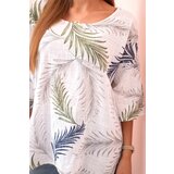 Kesi Włoski Women's cotton blouse with leaves with roll-up sleeves white | shoptok.hr
