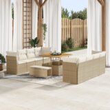 vidaXL 11 dijelni set vrtnih kauča s jastučićima bež poli ratan acacia, 3 dijelni set za objedovanje u vrtu s jastučićima bež poli ratan acacia | shoptok.hr