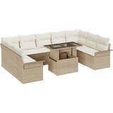 vidaXL 10-delna vrtna sofa garnitura z blazinami Bež Poli ratan u
