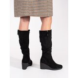 Shelvt Black suede women's wedge boots | shoptok.hr