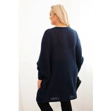 Kesi Włoski Plus Size women's sweater with mohair poncho navy blue | Shoptok.si
