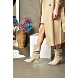 Fox Shoes R404020302 Women's Beige Suede Slim Heeled Pleated Boots | Shoptok.si