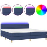  Box spring postelja z vzmetnico LED modra 200x200 cm blago | Shoptok.si