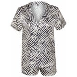 Trendyol Mink-Black Zebra Patterned Satin Shirt-Shorts Woven Pajama Set Cene