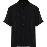 Trendyol Black Black Men's Oversize Fit Summer Short Sleeve Linen Look Shirt Shirt