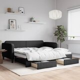 vidaXL Izvlečna dnevna postelja s predali črna 100x200 cm blago Cene
