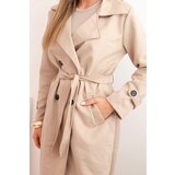 Kesi Włoski Women's coat tied at the waist with a collar and buttons dark beige | ePonuda.com