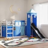 Krevet na kat s toboganom i zavjesama plavi 90 x 200 cm | Eponuda.com