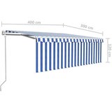 vidaXL Avtomatska tenda s senčilom LED + senzor 4x3 m modra in bela | Shoptok.si