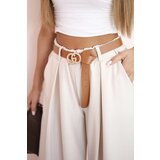 Kesi Włoski Wide-leg belted trousers beige | shoptok.hr