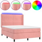  box spring s madracem LED ružičasti 140x200cm baršunasti | shoptok.hr