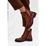 EVENTO Women's insulated ankle boots with low heel with decorations brown Tavressa Cene