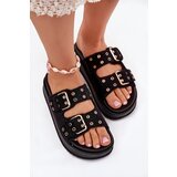 Boto Ladies Sandals With Golden Buckles On Platform Black Virvania | ePonuda.com