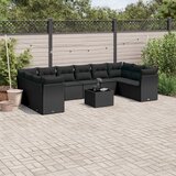 Maison Chic Seti vrtnega pohištva - Vrtna garnitura - Vrtni pohištvo set 11-delna z blazinami črn poli ratan, (21815616) | Shoptok.si