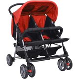 vidaXL Otroški voziček za dvojčke jeklen rdeč in črn - - Rdeča - 15.4 - 2025- | Shoptok.si