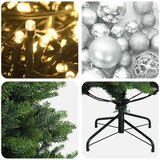 Umjetno božićno drvce s kuglicama 120 cm 150 LED lampica - Zelena 120 cm s LED-ima i srebrnim lopticama | shoptok.hr