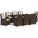 vidaXL 9-dijelni vrtni set za objedovanje Smeđi poli ratan, vrtni stol crni 200x80x73 cm kaljeno staklo | shoptok.hr