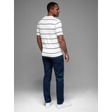 Ombre Men's horizontal striped viscose polo shirt - white and navy | ePonuda.com
