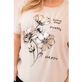 Kesi Włoski Plus Size women's blouse made of viscose with floral print and inscription beige | shoptok.hr