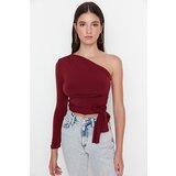 Trendyol Claret Red One Sleeve Tie Detailed Fitted Knitted Blouse cene