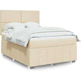 vidaXL Box spring postelja z vzmetnico krem 160x200 cm blago, (21309897) | Shoptok.si
