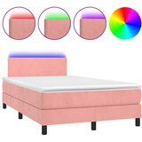 vidaXL Box spring postelja z vzmetnico LED roza 120x200 cm žamet, (20899516) Cene
