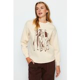 Trendyol Stones Regular / Regular Printed Crew Neck Thick / Fleece Inside Knitted Sweatshirt Cene