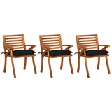 Maison Chic Vrtni jedilni stoli - Stol za vrt z blazinami 3 kosi trden akacijev les JS417, (21878329) | Shoptok.si