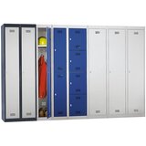 Wolf Jeklena garderobna omara, razstavljena, krilna vrata, 4 predelki, višina 410 mm, širina 300 mm, osnovni element, svetlo sive / svetlo sive barve | Shoptok.si