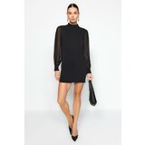 Trendyol Black Straight Cut Sleeves Chiffon Detail Mini Woven Dress Cene